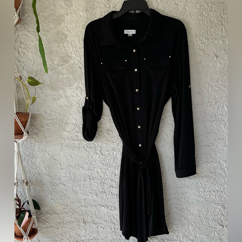 Calvin Klein Black Belted Utility Midi Dress
